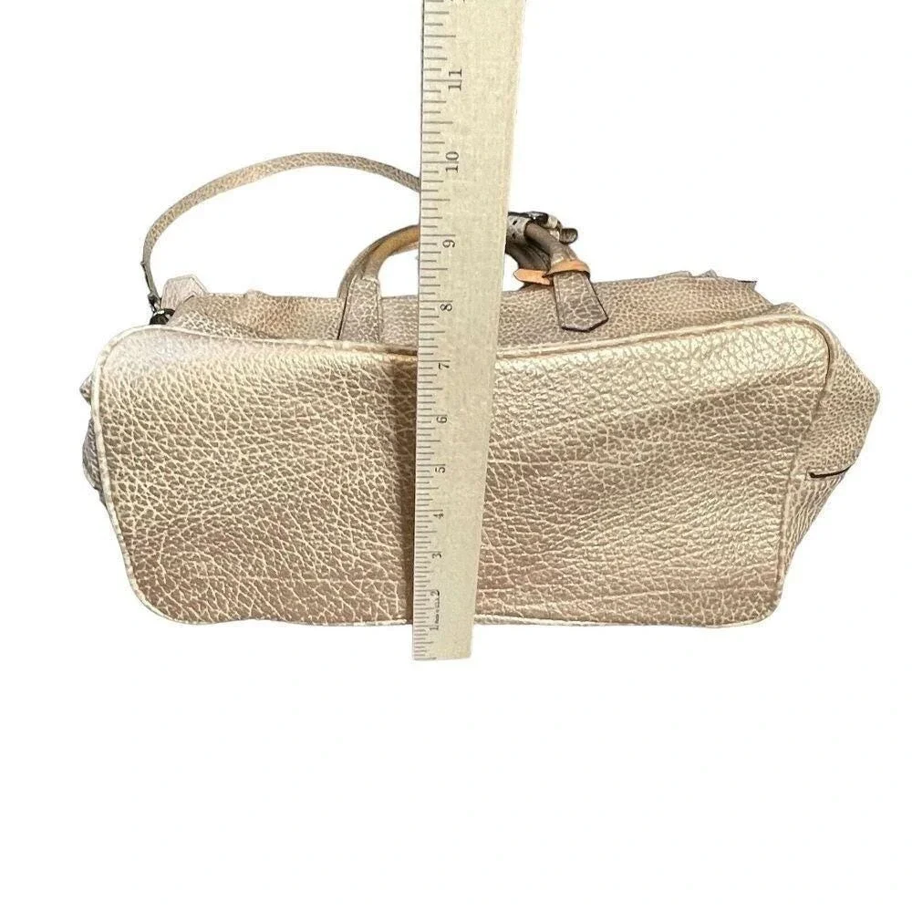 Reed Krakoff Metallic Textured Leather Satchel Crossbody Shoulder‎ Bag Gold